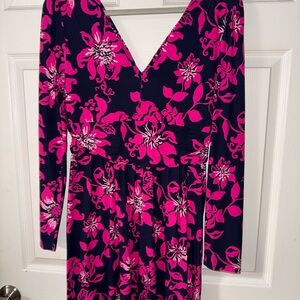 Lilly Pulitzer Navy and Pink Floral Mini Long Sleeve Miriana Dress
